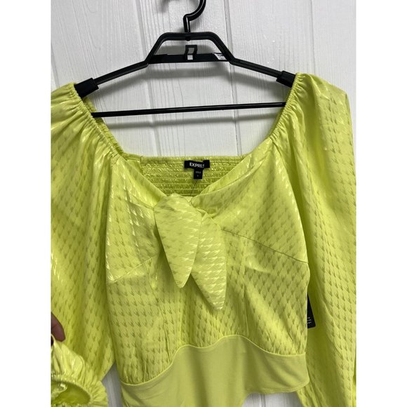 Express Women's Satin Jacquard Tie Front Bodysuit long sleeve size L - Picture 11 of 12